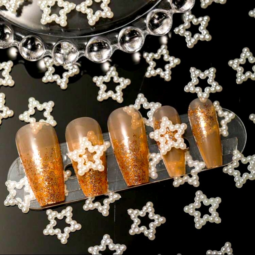 💎$1💎 10 pack Glamorous White Pearls Stars Nail Art Accessories